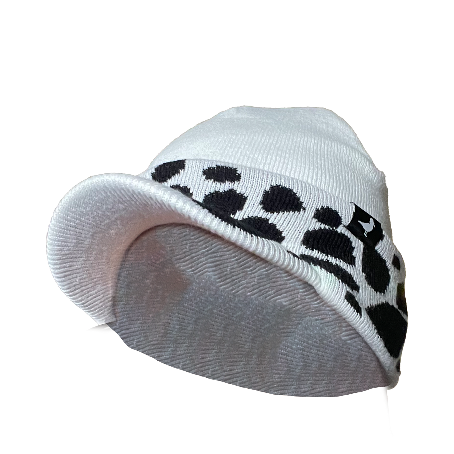 Cow Print Brimmed Cuffed Knit Beanie