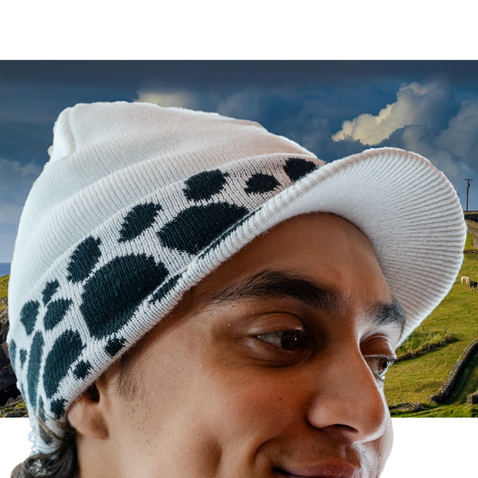 Traffy Cow Print Brimmed Cuffed Knit Beanie